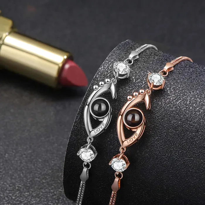 925 Sterling Silver LOVE Eye with Diamonds Felicity Bracelet with Picture Inside Trendolla Jewelry Bracelets