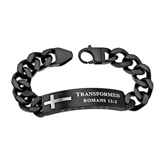 Bracelets Romans 122 Bracelet with Black Cross TRANSFORMED Bible Verse Stainless Steel Curb North Arrow Shop Bracelets Romans 122 Bracelet with Black Cross TRANSFORMED Bible Verse Stainless Steel Curb North Arrow Shop