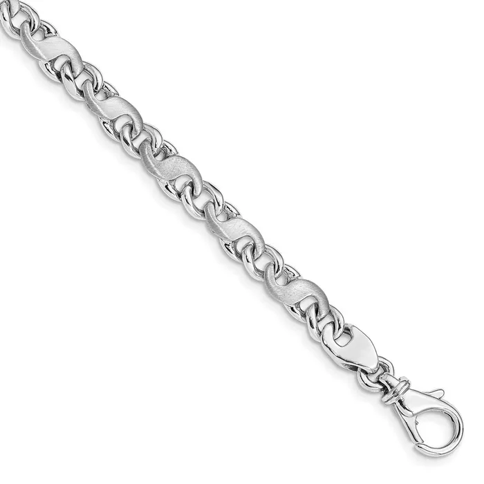 Bracelets TreasureFineJewelers 14k White Gold 54mm Hand Polished and Satin Fancy SLink with Fancy Lobster Clasp Bracelet