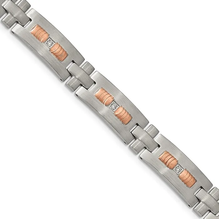 Bracelets TreasureFineJewelers Chisel Stainless Steel Brushed and Textured Rose IPplated with CZ 85 inch Link Bracelet Bracelets TreasureFineJewelers Chisel Stainless Steel Brushed and Textured Rose IPplated with CZ 85 inch Link Bracelet