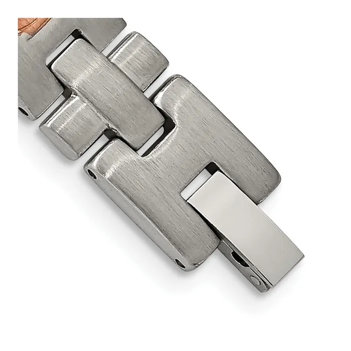 Bracelets TreasureFineJewelers Chisel Stainless Steel Brushed and Textured Rose IPplated with CZ 85 inch Link Bracelet