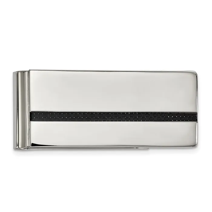 Bracelets TreasureFineJewelers Chisel Stainless Steel Polished Black Carbon Fiber Inlay Money Clip Bracelets TreasureFineJewelers Chisel Stainless Steel Polished Black Carbon Fiber Inlay Money Clip