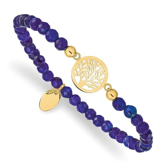 Bracelets TreasureFineJewelers Chisel Stainless Steel Polished Yellow IPplated Tree of Life 4mm Blue Jade Beaded Stretch Bracelet Bracelets TreasureFineJewelers Chisel Stainless Steel Polished Yellow IPplated Tree of Life 4mm Blue Jade Beaded Stretch Bracelet