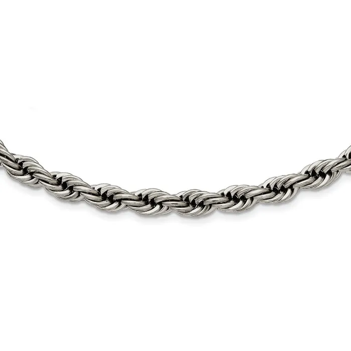 Bracelets TreasureFineJewelers Stainless Steel Polished 7mm 22in Rope Chain Bracelets TreasureFineJewelers Stainless Steel Polished 7mm 22in Rope Chain
