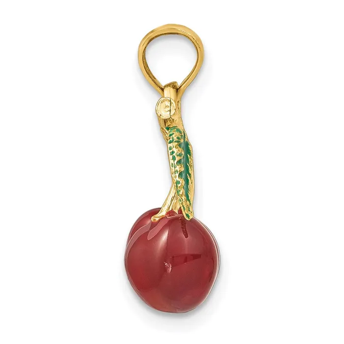 Charm Necklaces 14K 3D Enamel Cherries W Leaf Charm TreasureFineJewelers
