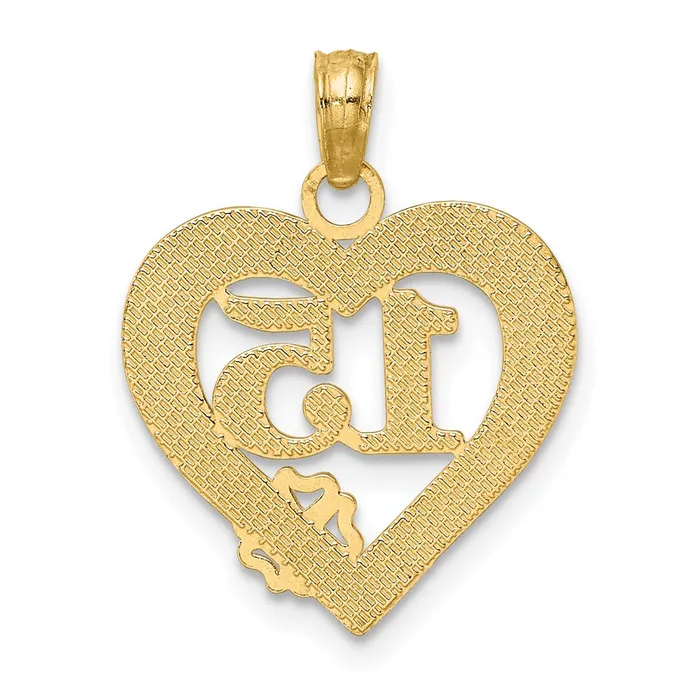Charm Necklaces 14K QUINCE ANOS 15 in Heart Charm TreasureFineJewelers