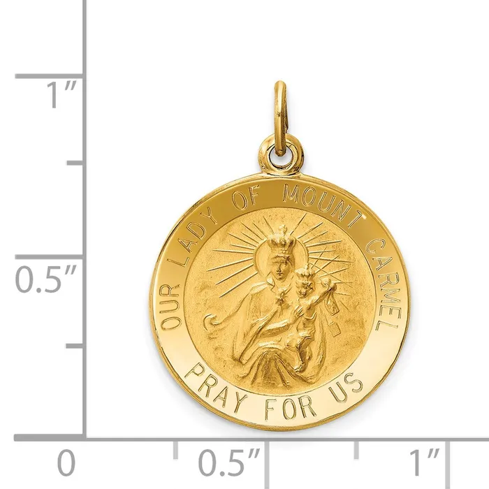 Charm Necklaces 14k Yellow Gold Our Lady of Mt Carmel Medal Charm TreasureFineJewelers