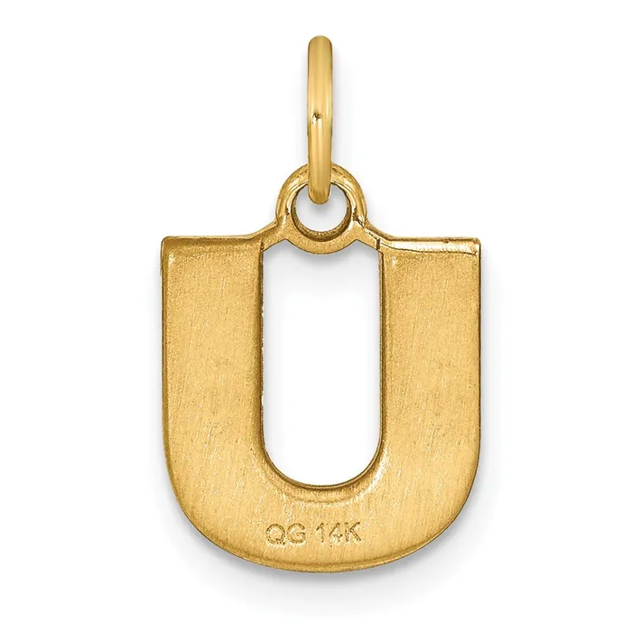 Charm Necklaces 14k Yellow Gold Satin Diamondcut Letter U Initial Charm TreasureFineJewelers