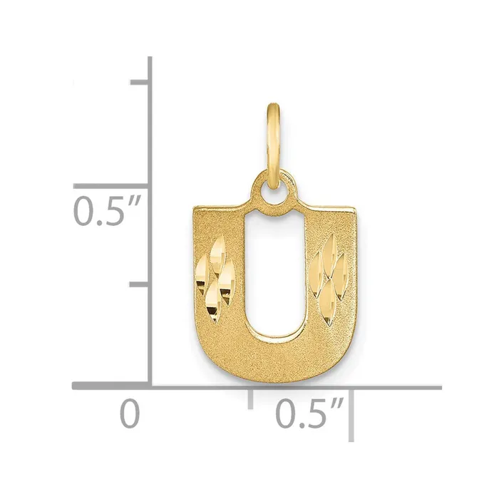 Charm Necklaces 14k Yellow Gold Satin Diamondcut Letter U Initial Charm TreasureFineJewelers