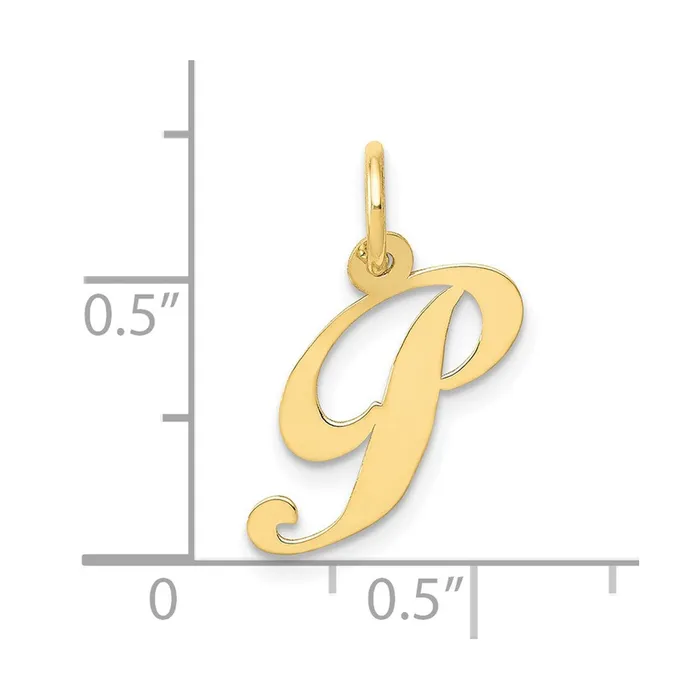Charm Necklaces TreasureFineJewelers 10k Yellow Gold Small Fancy Script Initial P Charm