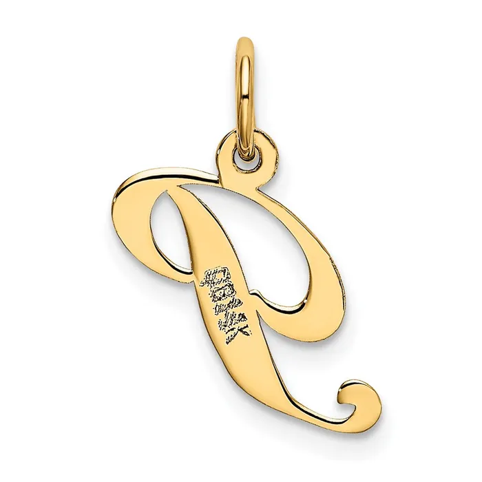 Charm Necklaces TreasureFineJewelers 10k Yellow Gold Small Fancy Script Initial P Charm