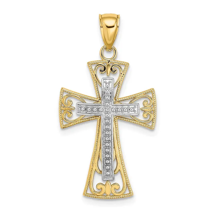 Charm Necklaces TreasureFineJewelers 14K 2D and DC Beaded Filigree Cross Charm Charm Necklaces TreasureFineJewelers 14K 2D and DC Beaded Filigree Cross Charm