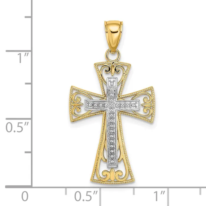 Charm Necklaces TreasureFineJewelers 14K 2D and DC Beaded Filigree Cross Charm