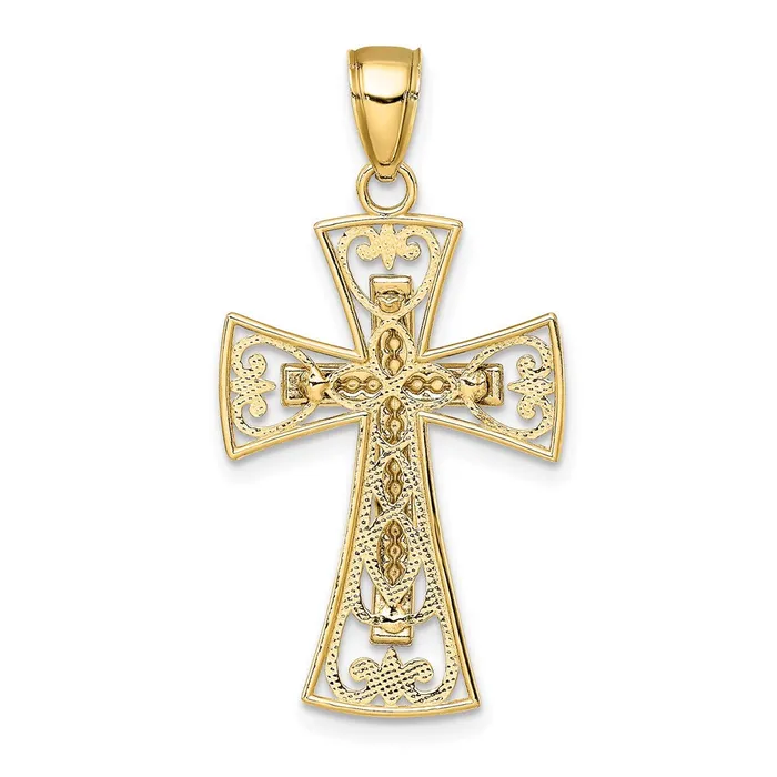 Charm Necklaces TreasureFineJewelers 14K 2D and DC Beaded Filigree Cross Charm