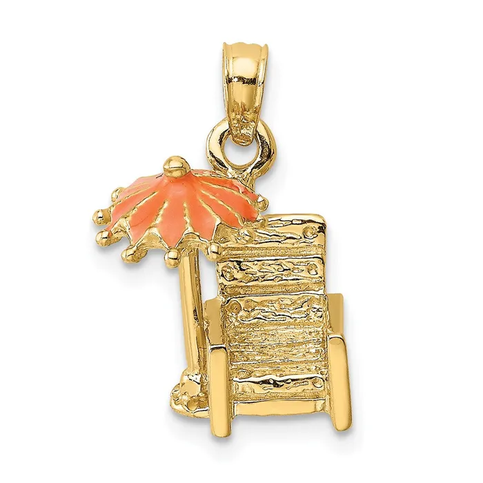 Charm Necklaces TreasureFineJewelers 14K 3D Beach Chair wOrange Enameled Umbrella Charm Charm Necklaces TreasureFineJewelers 14K 3D Beach Chair wOrange Enameled Umbrella Charm