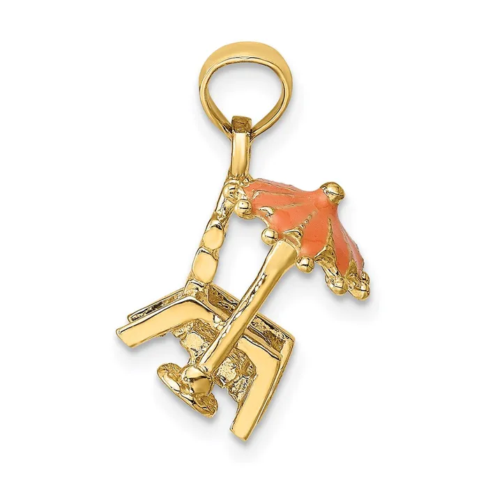 Charm Necklaces TreasureFineJewelers 14K 3D Beach Chair wOrange Enameled Umbrella Charm
