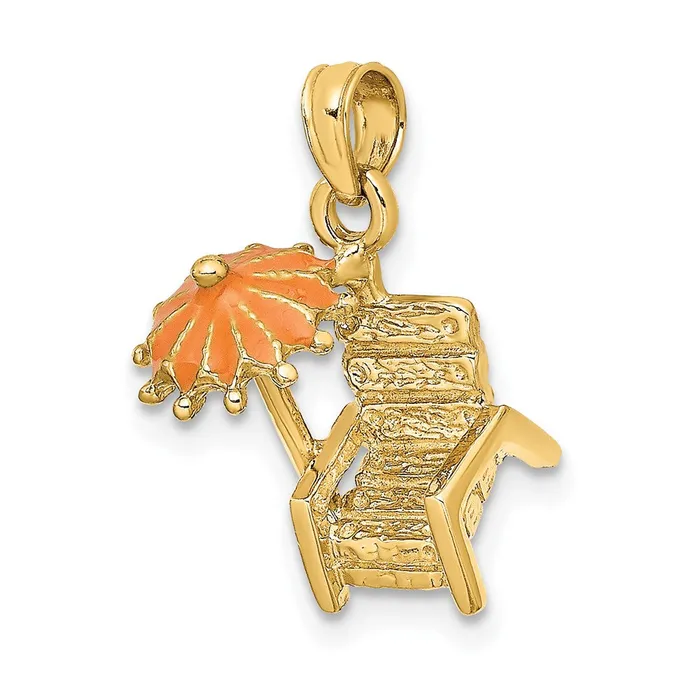Charm Necklaces TreasureFineJewelers 14K 3D Beach Chair wOrange Enameled Umbrella Charm