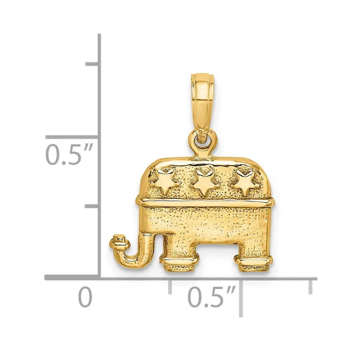 Charm Necklaces TreasureFineJewelers 14K 3D Textured Republican Elephant Charm