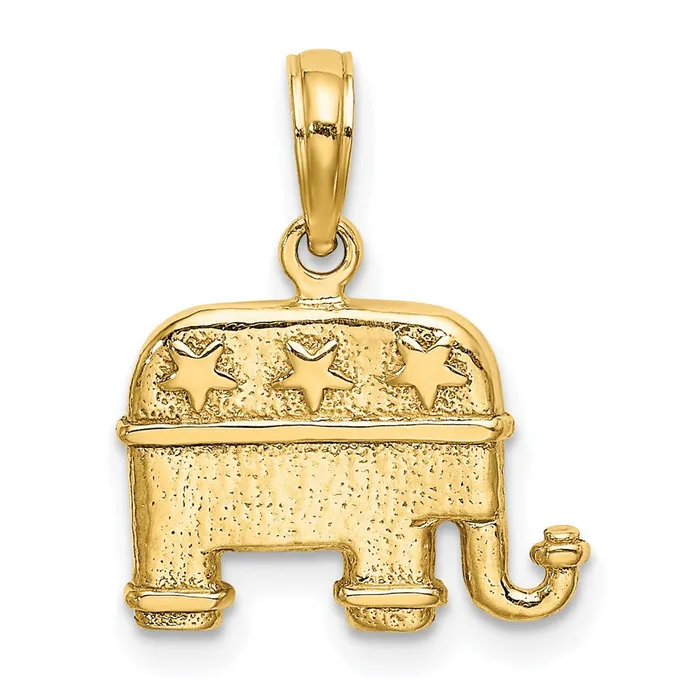 Charm Necklaces TreasureFineJewelers 14K 3D Textured Republican Elephant Charm