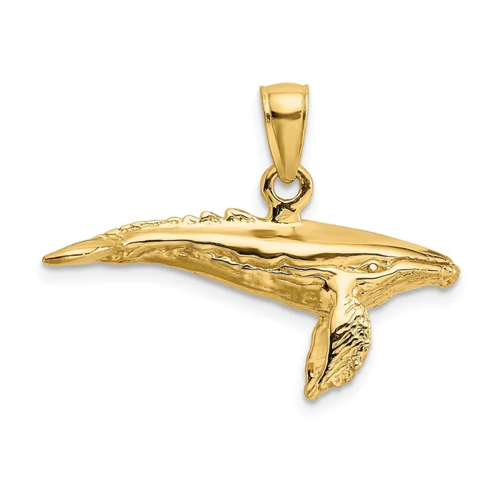 Charm Necklaces TreasureFineJewelers 14K 3D w Textured Underside Humpback Whale Charm