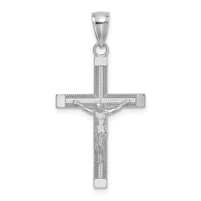 Charm Necklaces TreasureFineJewelers 14K White Gold Polished and Textured Crucifix Charm Charm Necklaces TreasureFineJewelers 14K White Gold Polished and Textured Crucifix Charm