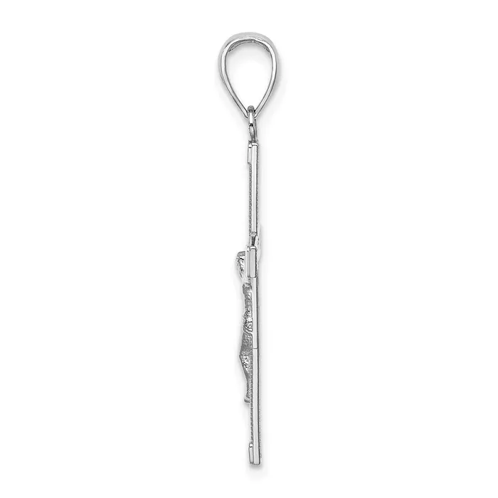 Charm Necklaces TreasureFineJewelers 14K White Gold Polished and Textured Crucifix Charm