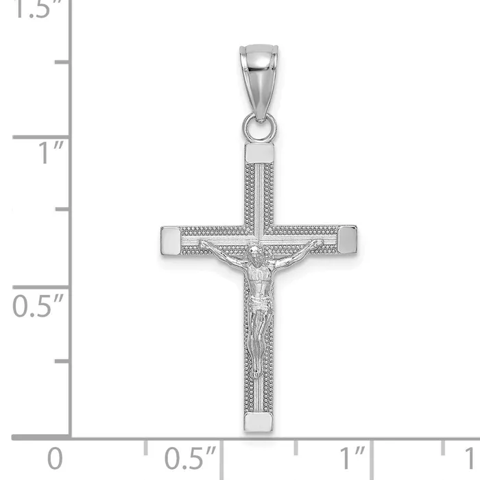Charm Necklaces TreasureFineJewelers 14K White Gold Polished and Textured Crucifix Charm