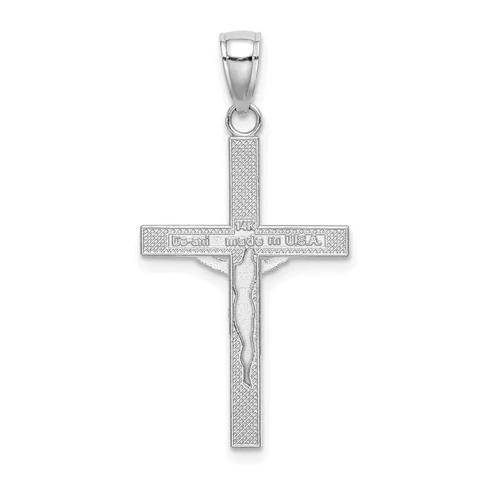 Charm Necklaces TreasureFineJewelers 14K White Gold Polished and Textured Crucifix Charm