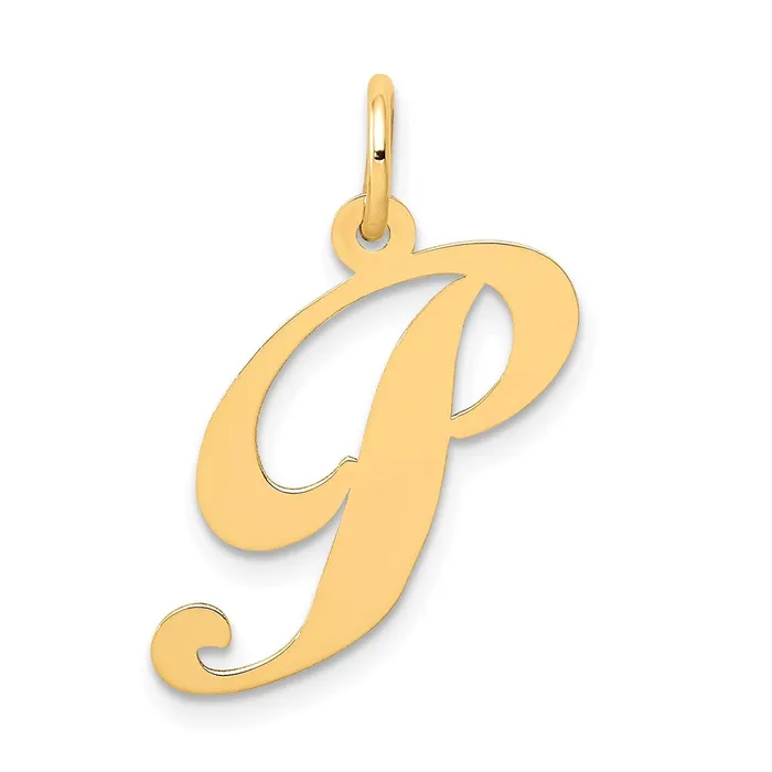 Charm Necklaces TreasureFineJewelers 14k Yellow Gold Medium Fancy Script Letter P Initial Charm Charm Necklaces TreasureFineJewelers 14k Yellow Gold Medium Fancy Script Letter P Initial Charm