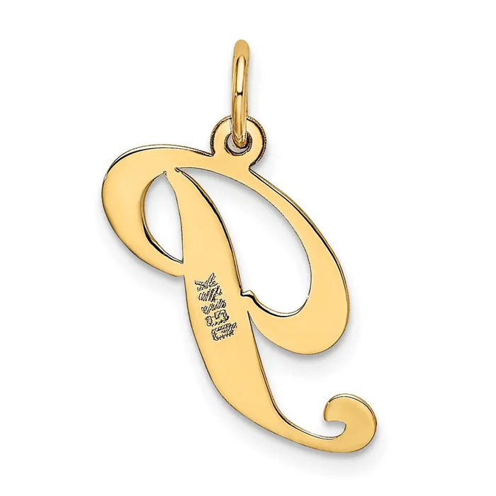 Charm Necklaces TreasureFineJewelers 14k Yellow Gold Medium Fancy Script Letter P Initial Charm