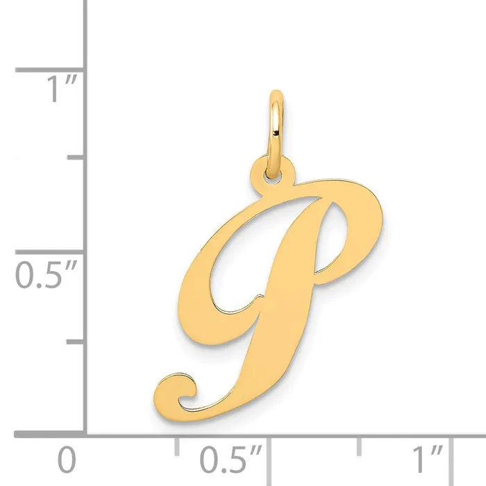 Charm Necklaces TreasureFineJewelers 14k Yellow Gold Medium Fancy Script Letter P Initial Charm