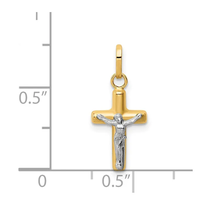 Charm Necklaces TreasureFineJewelers 14k Yellow Gold Rhodium wRhodium Polished Hollow Crucifix Charm