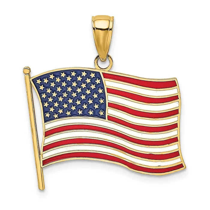 Charm Necklaces TreasureFineJewelers 14k Yellow Gold w Enamel American Flag Charm Charm Necklaces TreasureFineJewelers 14k Yellow Gold w Enamel American Flag Charm