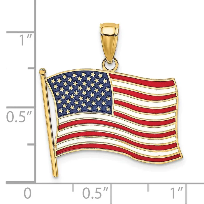 Charm Necklaces TreasureFineJewelers 14k Yellow Gold w Enamel American Flag Charm