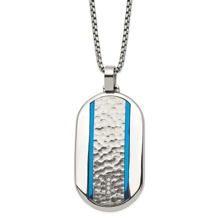 Chisel Stainless Steel Brushed and Polished Blue IPplated with CZ Rounded Dog Tag on a 24 inch Box Chain Necklace TreasureFineJewelers Necklaces Chisel Stainless Steel Brushed and Polished Blue IPplated with CZ Rounded Dog Tag on a 24 inch Box Chain Necklace TreasureFineJewelers Necklaces
