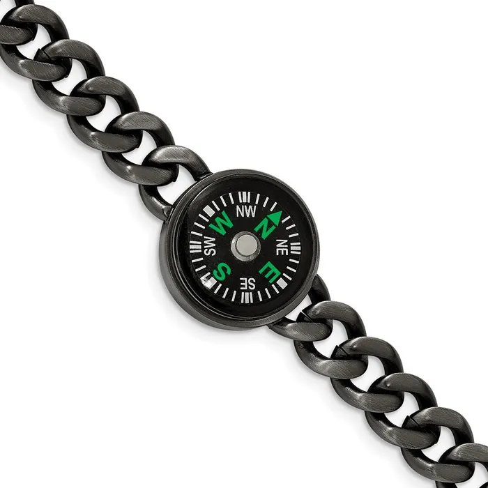 Chisel Stainless Steel Brushed Gun Metal IPplated with Functional Compass 825 inch Bracelet TreasureFineJewelers Bracelets Chisel Stainless Steel Brushed Gun Metal IPplated with Functional Compass 825 inch Bracelet TreasureFineJewelers Bracelets