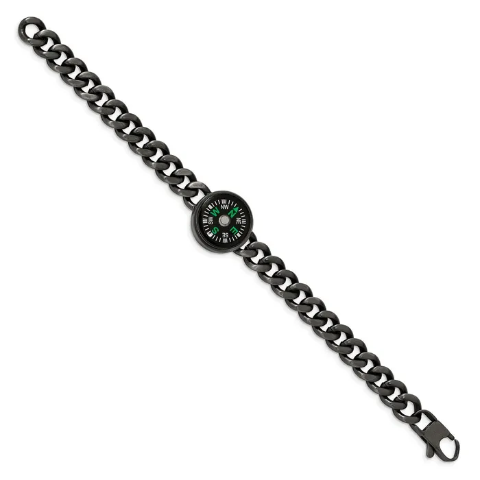 Chisel Stainless Steel Brushed Gun Metal IPplated with Functional Compass 825 inch Bracelet TreasureFineJewelers Bracelets