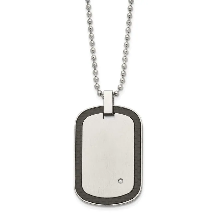 Chisel Stainless Steel Brushed with Black Carbon Fiber Inlay Edges and 01carat Diamond Dog Tag on a 24 inch Ball Chain Necklace TreasureFineJewelers Necklaces Chisel Stainless Steel Brushed with Black Carbon Fiber Inlay Edges and 01carat Diamond Dog Tag on a 24 inch Ball Chain Necklace TreasureFineJewelers Necklaces