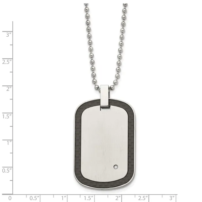Chisel Stainless Steel Brushed with Black Carbon Fiber Inlay Edges and 01carat Diamond Dog Tag on a 24 inch Ball Chain Necklace TreasureFineJewelers Necklaces