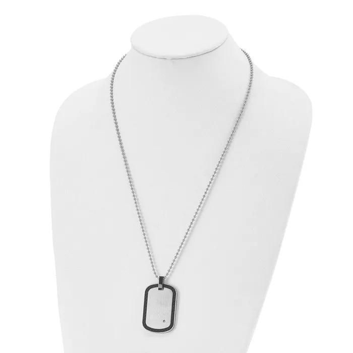 Chisel Stainless Steel Brushed with Black Carbon Fiber Inlay Edges and 01carat Diamond Dog Tag on a 24 inch Ball Chain Necklace TreasureFineJewelers Necklaces