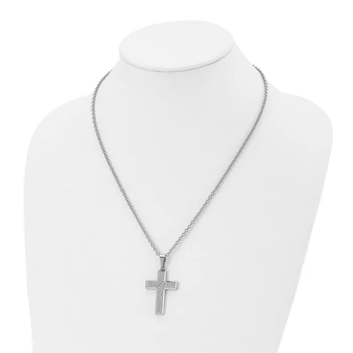 Chisel Stainless Steel Polished and Textured with CZ Cross Pendant on a 20 inch Cable Chain Necklace TreasureFineJewelers Necklaces