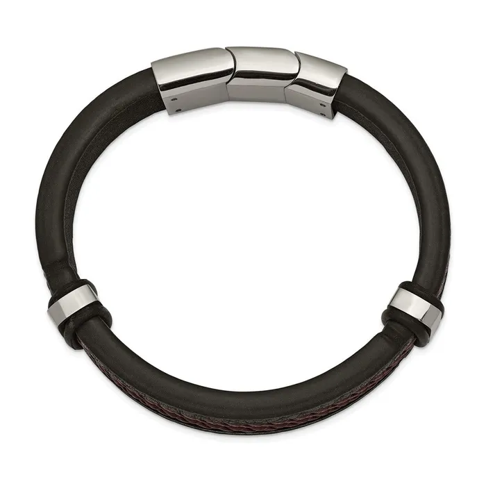 Chisel Stainless Steel Polished Black and Brown Braided Leather 8 inch Bracelet with 5 inch Extension TreasureFineJewelers Bracelets