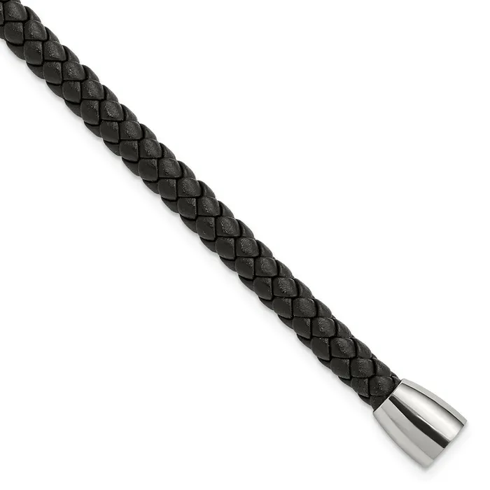 Chisel Stainless Steel Polished Black Braided Leather 85 inch Bracelet TreasureFineJewelers Bracelets Chisel Stainless Steel Polished Black Braided Leather 85 inch Bracelet TreasureFineJewelers Bracelets