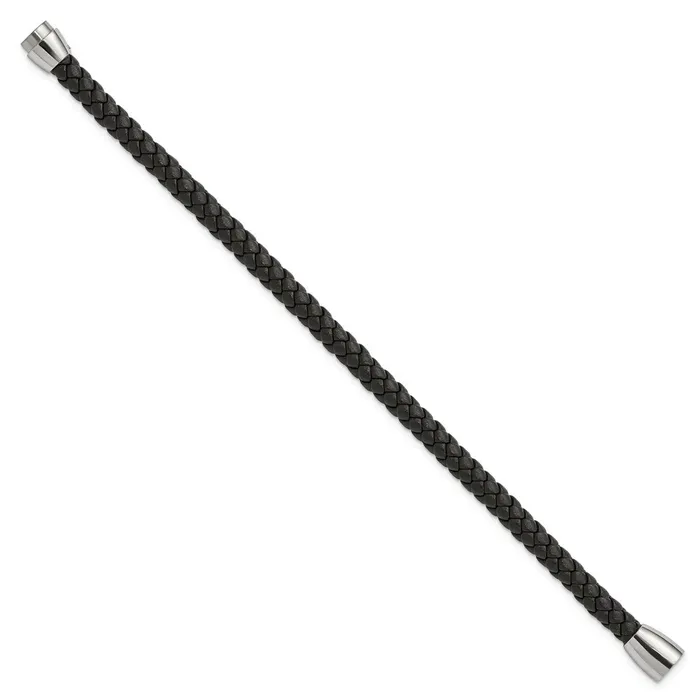 Chisel Stainless Steel Polished Black Braided Leather 85 inch Bracelet TreasureFineJewelers Bracelets