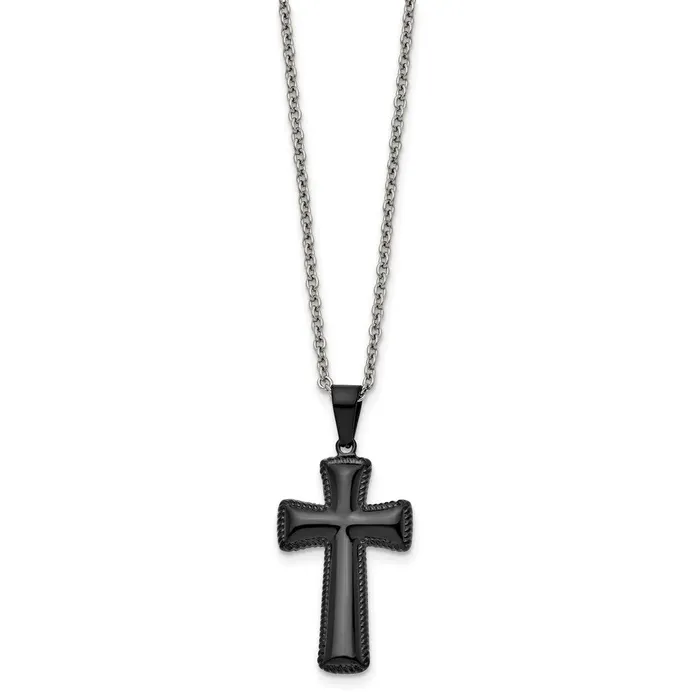 Chisel Stainless Steel Polished Black IPplated Medium Pillow Cross Pendant on a 18 inch Cable Chain Necklace TreasureFineJewelers Necklaces