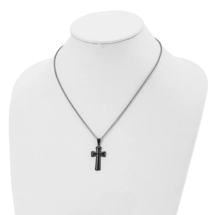 Chisel Stainless Steel Polished Black IPplated Medium Pillow Cross Pendant on a 18 inch Cable Chain Necklace TreasureFineJewelers Necklaces