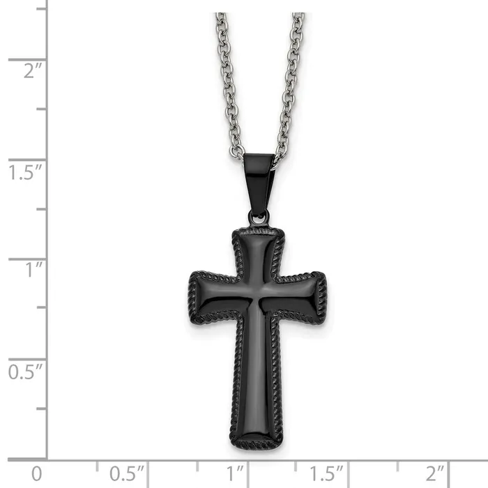 Chisel Stainless Steel Polished Black IPplated Medium Pillow Cross Pendant on a 18 inch Cable Chain Necklace TreasureFineJewelers Necklaces