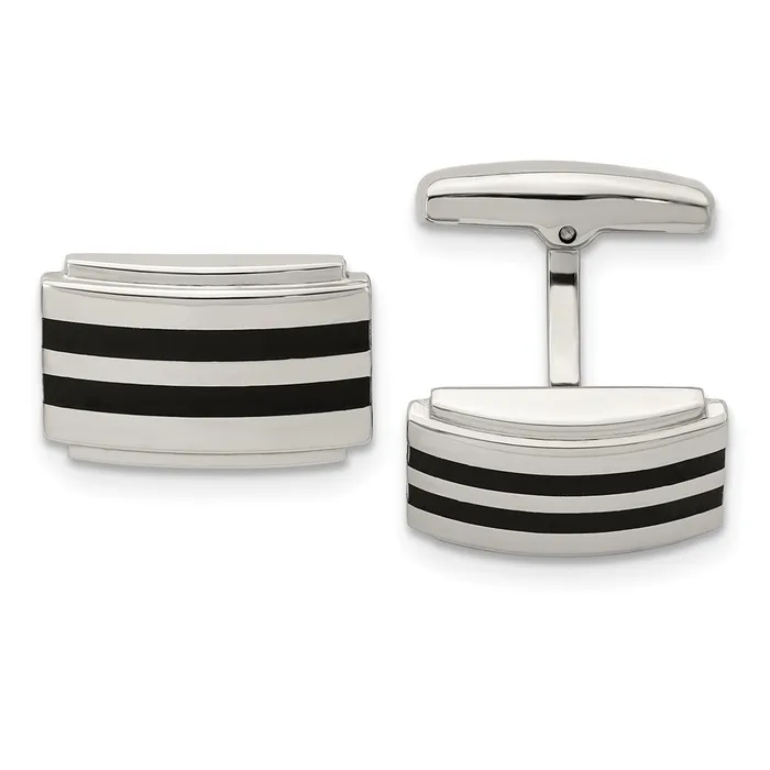 Chisel Stainless Steel Polished Black Rubber Rectangle Cufflinks TreasureFineJewelers Bracelets Chisel Stainless Steel Polished Black Rubber Rectangle Cufflinks TreasureFineJewelers Bracelets