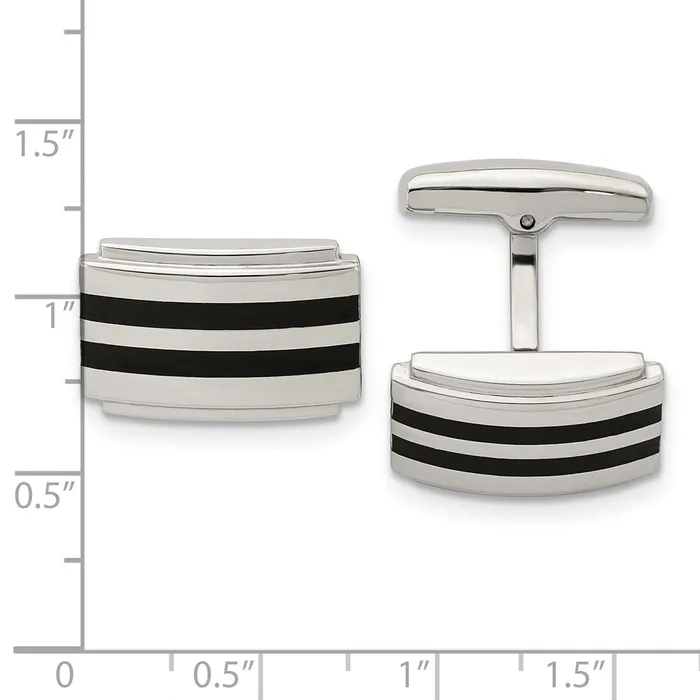 Chisel Stainless Steel Polished Black Rubber Rectangle Cufflinks TreasureFineJewelers Bracelets