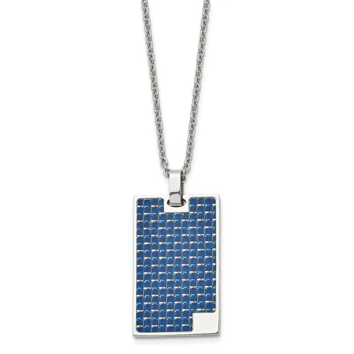 Chisel Stainless Steel Polished with Blue Carbon Fiber Inlay Rectangle Dog Tag on a 22 inch Cable Chain Necklace TreasureFineJewelers Necklaces Chisel Stainless Steel Polished with Blue Carbon Fiber Inlay Rectangle Dog Tag on a 22 inch Cable Chain Necklace TreasureFineJewelers Necklaces